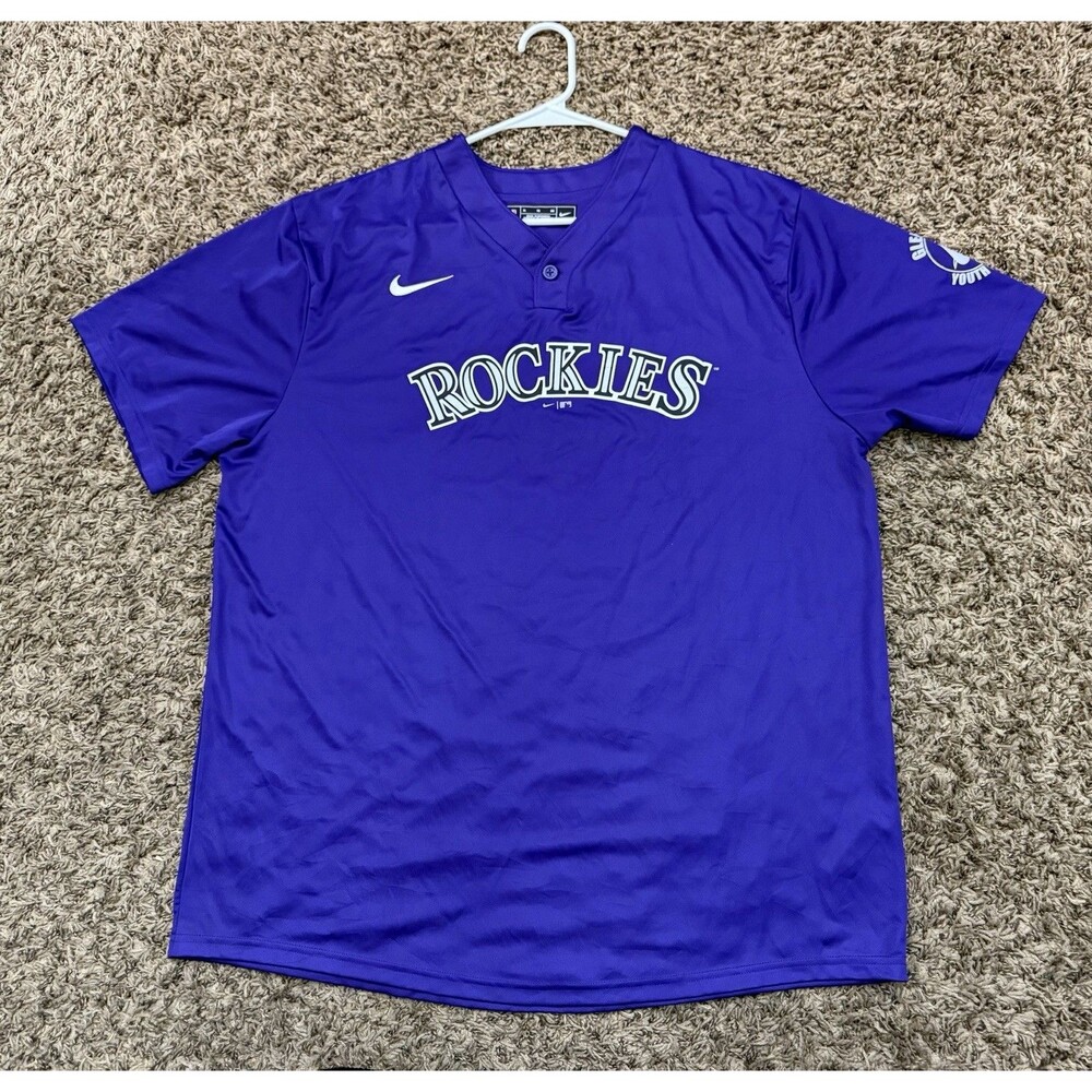 Nike Colorado Rockies Jersey #15 T -Shirt 1/4 Button Up Polyester Purple Size XL